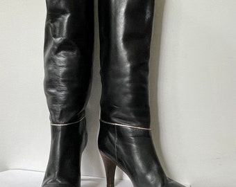 vintage Italian black 70s 80s sexy boots Nickles 6 6.5 narrow