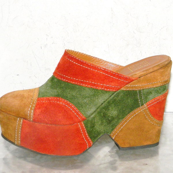 sz 8 70s 90s suede platform heels clogs shoes ITALIAN