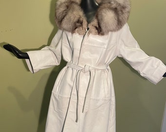 vintage white leather fox fur MOD 60s swing coat one size fits most