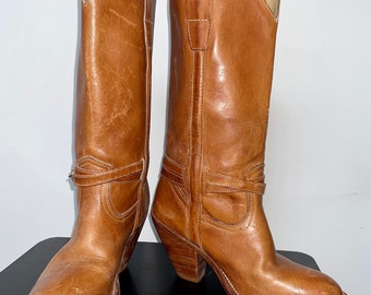 vintage Wild Pair 70s 80s SEXY natural leather SEXY cowboy cowgirl boots 5 5.5