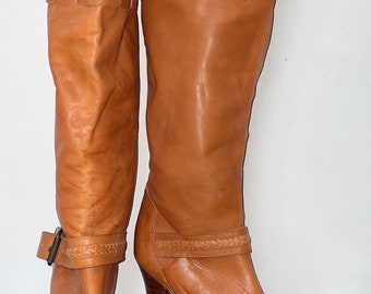 vintage Zodiac 70s 80s SEXY natural leather boots 5 5.5