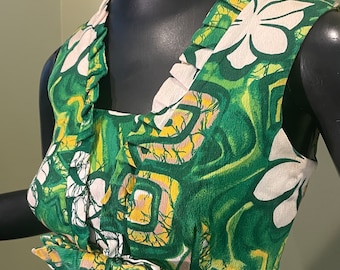 vintage 60s  Hawaiian bark cloth maxi dress Aloha Hawaiian S/M tiki oasis