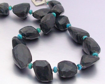 17" Obsidian and Turquoise Necklace