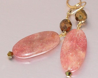 14kt GF Red Quartz Drop Earrings