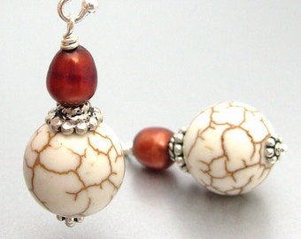 Sterling Silver Magnesite & Freshwater Pearl Drop Earrings