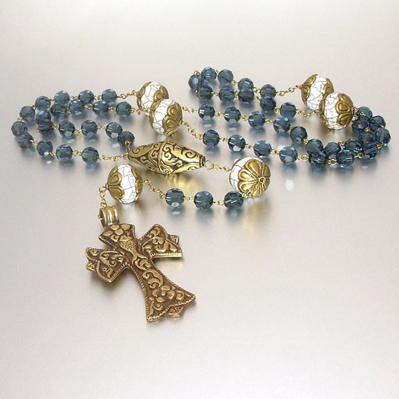 Tibetan Brass and Swarovski Crystal Catholic Rosary image 4