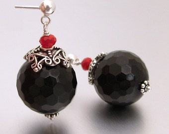 Sterling Silver Onyx & Ruby Quartz Earrings