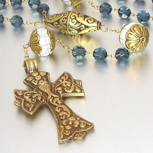 Tibetan Brass and Swarovski Crystal Catholic Rosary image 1