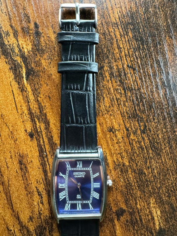 【Vintage】SEIKO セイコー タンク レクタンギュラー ダークブルー Vintage Seiko Tank Watch: Blue Dial, Black Leather Strap - Etsy