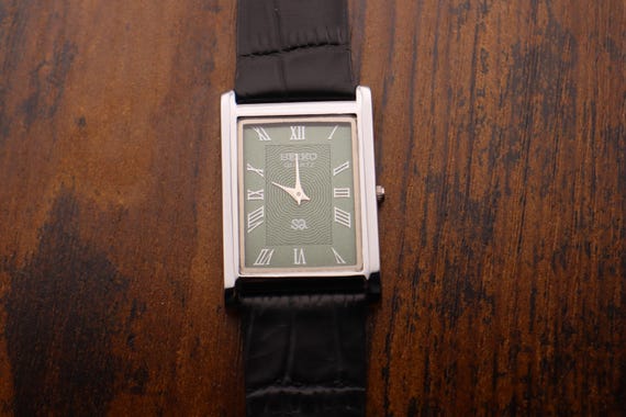 Rare Vintage Seiko Slim Tank Men Green Dial Black Strap Formal Dress Watch  - Etsy