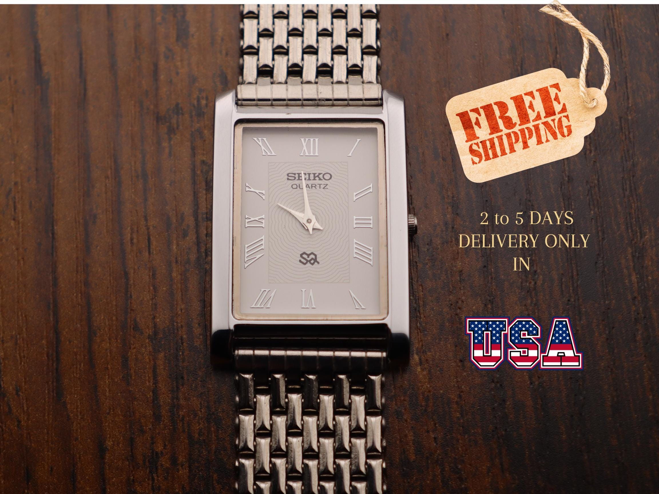 Rare Vintage Seiko Slim tank Men White Dial SILVER Gentlemen's Dress watch
