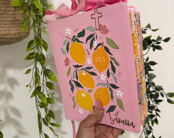 LOADED  BIBLE , lemon  niv journal  BIBLE, Bible with tabs, personalized gifts,  soft cover