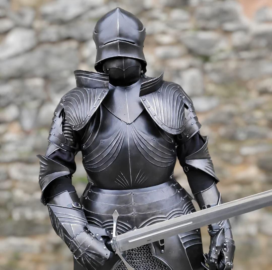 Costume D'armure De Chevalier Médiéval Complet - Acier Noir, Fait Main, Pour Combat LARP