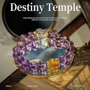Bracelet en améthyste stretch fait main avec pochette cadeau et carte cristal Pierres précieuses 10 mm