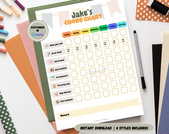 Editable Kids Chore Chart, Toddler Chore Chart Printable, Daily Routine Chore List, Reward Chart, Behavior Chart for Kids, Weekly To Do List