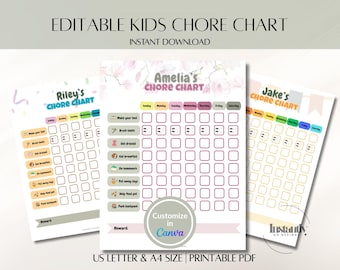 Kids Chore Chart Printable, To Do List, Toddler Chore Chart, Reward Chart, Responsibility Chart, Daily Routine, Editable Chore Chart, PDF