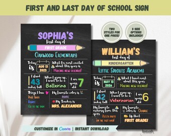 First Day of School Sign, First & Last Day of School Chalkboard Sign, All About Me, Editable Milestone Sign, Reusable School Sign Template