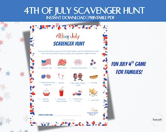 4th of July Scavenger Hunt Printable for Families, Kids & Teens, Patriotic Game, Instant Download Activity, Outdoor or Party Game