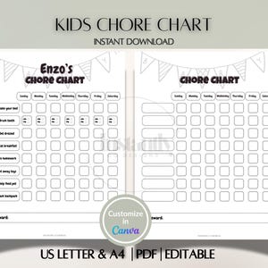 Minimalist Kids Chore Chart Printable – Toddler Chore Chart Template – Family Responsibility Chart, Reward Chart & Behavior Tracker