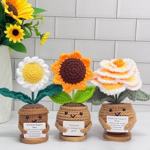 Personalized Crochet Sunflower,Daisy,Peony,Emotional Support Plant,Thank you Gift for Mom,Teachers,Friends,Boss,Colleague,Thanksgiving gift