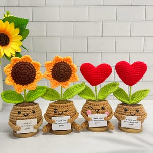 Personalized Crochet Sunflower with Red Heart,Thank you for helping me grow,Emotional Support Gift,Thanks Gift for Mom,Teachers,Friends,Boss