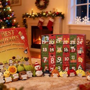Emotional Support Adventskalender 2025:24 Stück Handgefertigte Gehäkelte Obst,Gemüse,Tiere,Weihnachts Countdown Geschenk,Cheer Up Geschenk,Überraschungsgeschenk