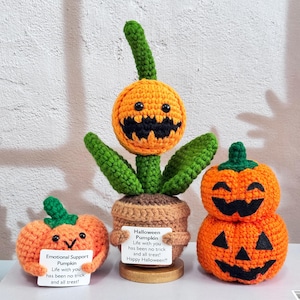Handmade Crochet Halloween Pumpkin,Crochet Pumpkin,Pumpkin Potted Plant,Fall Themed Decor,Halloween Decor,Emotional Support Halloween Gift