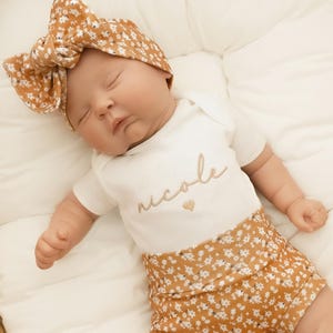 Newborn Baby Girl Coming Home Outfit Floral Embroidered Organic Cotton Set