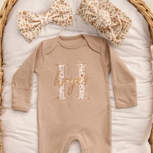 Personalized Floral Baby Girl Coming Home Outfit Organic Cotton Romper Set
