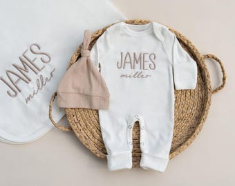 Newborn Baby Boy Bring Home Outfit Embroidered, Romper and Hat Set with Matching Blanket, Newborn Gift, Baby Shower