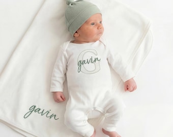 Going Home Hospital Outfit Newborn Baby Boy Sleeper Embroidered Hospital Outfit