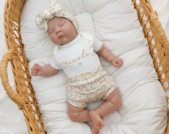 Embroidered Baby Girl Outfit Personalized Newborn Gift for Baby Shower Coming Home Outfit
