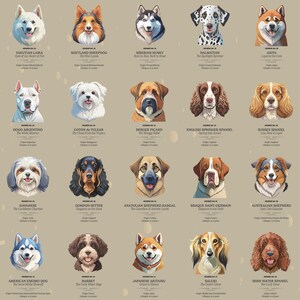 Dogs Of Fame - 80 Hunderassen auf einem Kunstrahmen