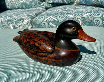 Hand-Carved Wooden Duck Trinket Dish | Rustic Hand-Painted Bowl, Cabin Decor