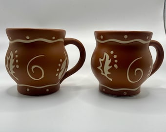 Vintage Disney Pocahontas “Colors of the Wind” Mug Set – Set of 2, 1990s. Terra Cotta Coffee Cups, Made in Thailand, Rare Disney Collectible
