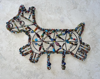 Vintage Anthropologie Beaded Wire Dog with Hooks – Handmade Decorative Organizer