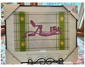 Vintage 1999 Pink Panther Framed Poster by Werner Gregori – “The Pink Collection” Kitchen Towel Artwork