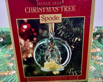 Spode Christmas Tree LED Multicolored Glass Nativity ornament Globe 4"