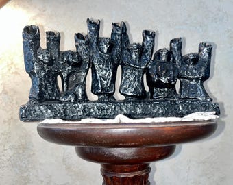 Vintage Mid-Century Modern Brutalist Hanukkah Menorah“ Maccabees” by Ellen Lord – 1965