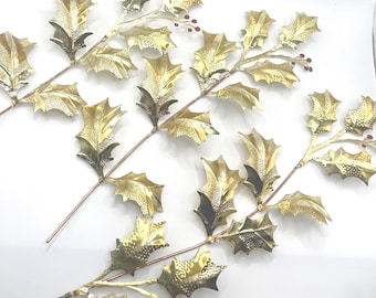 Set of 3 Textured Tin Holly Berry Sprigs | Vintage Wall Decor | Home Interiors by Kendon
