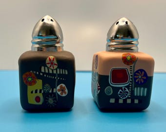 Vintage Folk Art Salt and Pepper Shakers | Millefiori Geometric Retro Decor