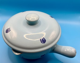 Vintage Blue Ceramic Serving Bowl | Mid Century Tulip Pattern Soup Dish