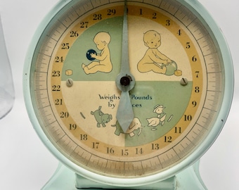 Vintage Nursery Baby Blue Scale with weight capacity of  30 lbs.