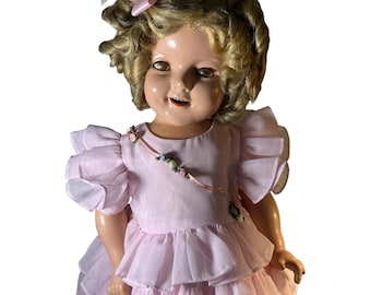 Vintage 1930s Shirley Temple Doll: 22" Composition, "Take a Bow" Dress