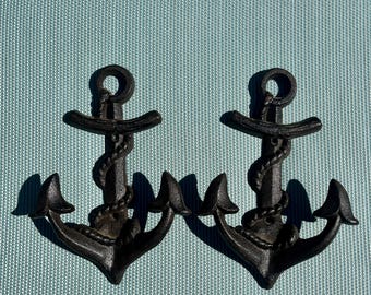 Vintage Cast Iron Anchor Hooks | Nautical Coastal Decor, Rustic Key Towel Hanger
