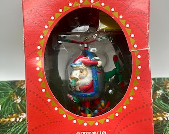Vintage Solar Motion Christmas Ornament – Santa in Helicopter - Christmas Traditions by Matrix