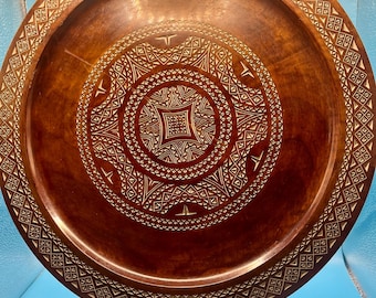 Vintage Hand Carved Wood Plate | Yugoslavian Folk Art Display Platter