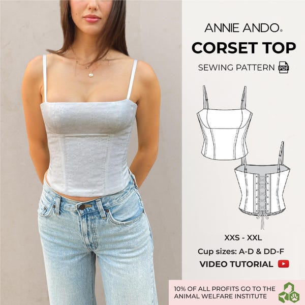 Sam Corset Top Sewing Pattern PDF Download, XXS - XXL, Bust Size A-E, Shirt Top Pattern, Women's Formal Lace Up Bustier