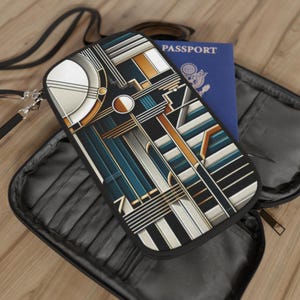 Elegante cartera para pasaporte: diseño geométrico art déco moderno, accesorio de viaje, organizador para viajes, regalo para viajeros, artículos esenciales de viaje.