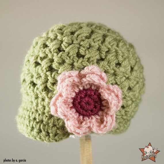 Items similar to Chunky Green Visor Hat with Large Pink Flower on Etsy